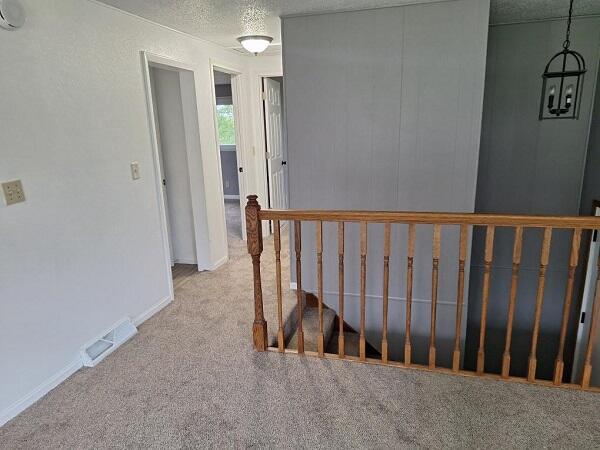 810 Railroad Ave, Viroqua, WI 54665 - stairs with carpet floors, a textured ceiling, and baseboards