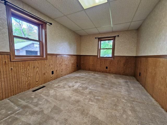 5183 2nd Ave, Pittsville, WI 54466 - unfurnished room featuring wainscoting, wood walls, and carpet