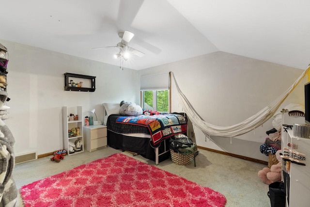 3324 County Highway Cc, Slinger, WI 53086 - bedroom featuring carpet flooring, baseboards, ceiling fan, and vaulted ceiling