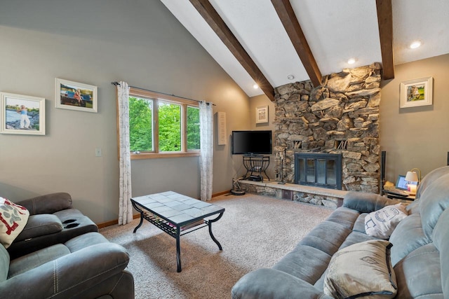 3324 County Highway Cc, Slinger, WI 53086 - living room with carpet floors, a fireplace, and baseboards