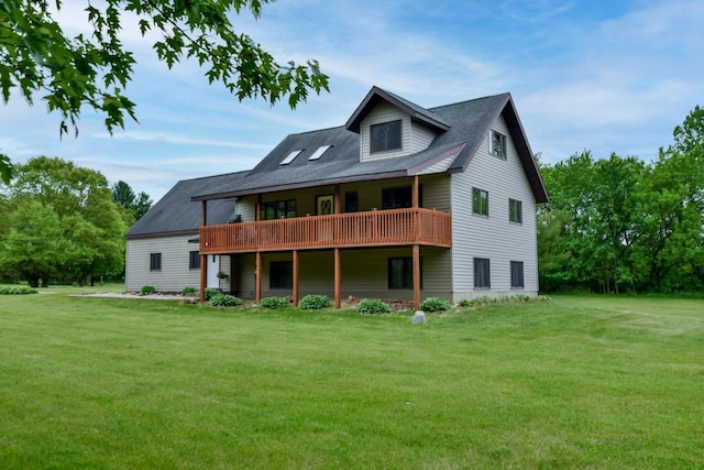 E3581 Green Valley Dr, La Valle, WI 53941 - back of property with a yard and a wooden deck
