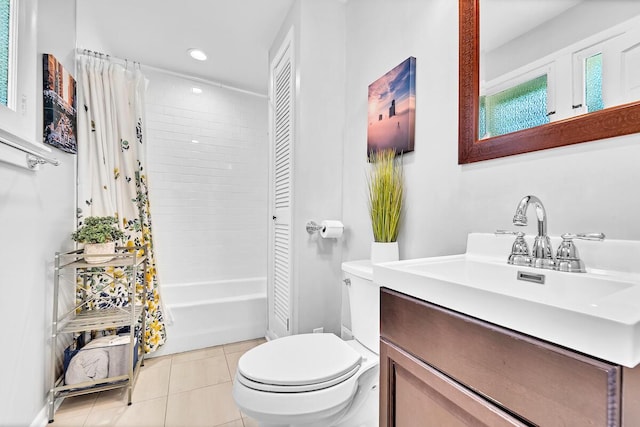 2254 N 73rd St, Wauwatosa, WI 53213 - bathroom with toilet, shower / tub combo with curtain, vanity, recessed lighting, and tile patterned flooring