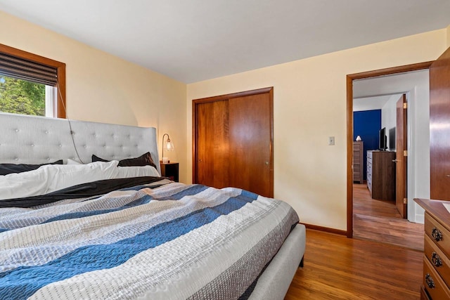 410 E Washington St, New London, WI 54961 - bedroom with wood finished floors, a closet, and baseboards