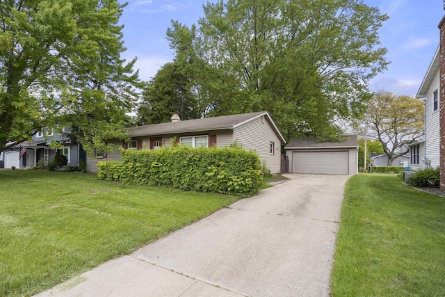 1054 Oxford Ct, Neenah, WI 54956 - view of front of property with an outdoor structure, a garage, a front lawn, and a chimney