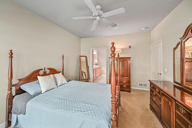 8687 S Deerwood Ln, Franklin, WI 53132 - bedroom featuring light colored carpet, baseboards, a ceiling fan, and ensuite bath