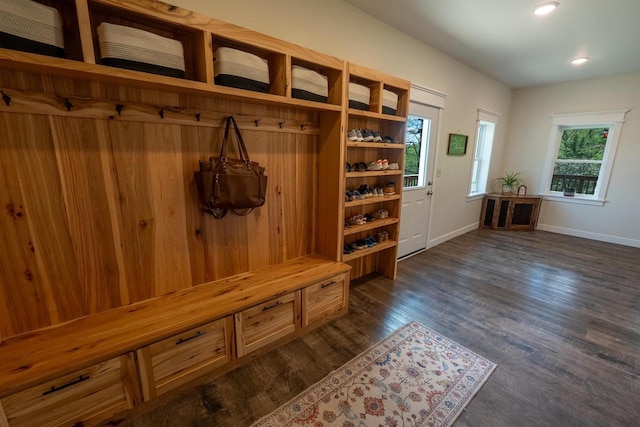 S1579 Butler Rd, Hillsboro, WI 54634 - mudroom featuring baseboards, dark wood-type flooring, and recessed lighting