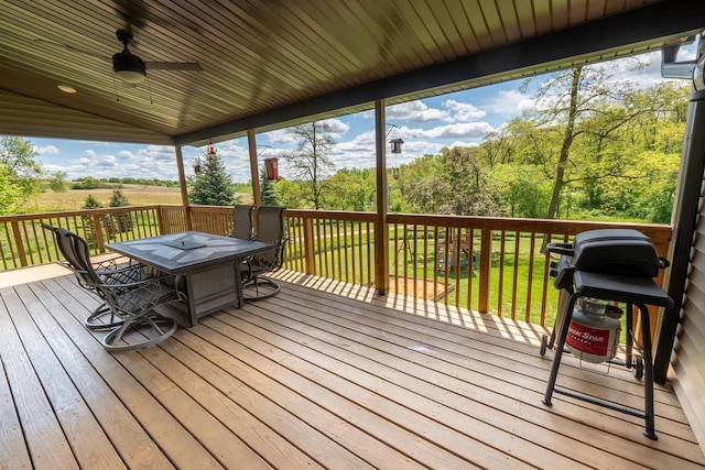 S1579 Butler Rd, Hillsboro, WI 54634 - wooden terrace featuring outdoor dining area and a ceiling fan