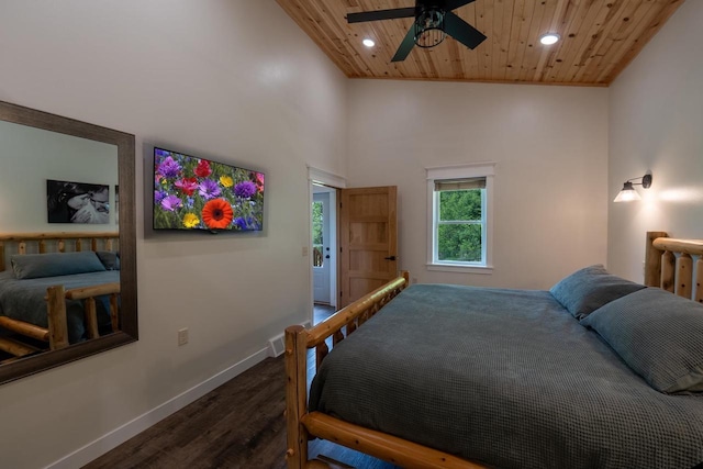S1579 Butler Rd, Hillsboro, WI 54634 - bedroom with wood finished floors, recessed lighting, baseboards, wooden ceiling, and a ceiling fan
