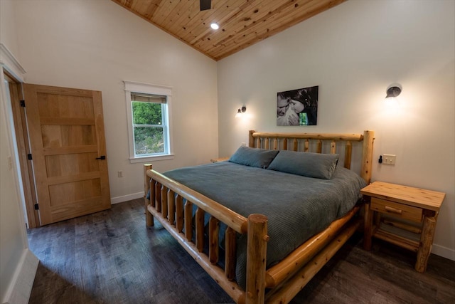 S1579 Butler Rd, Hillsboro, WI 54634 - bedroom featuring wood ceiling, wood finished floors, baseboards, recessed lighting, and high vaulted ceiling