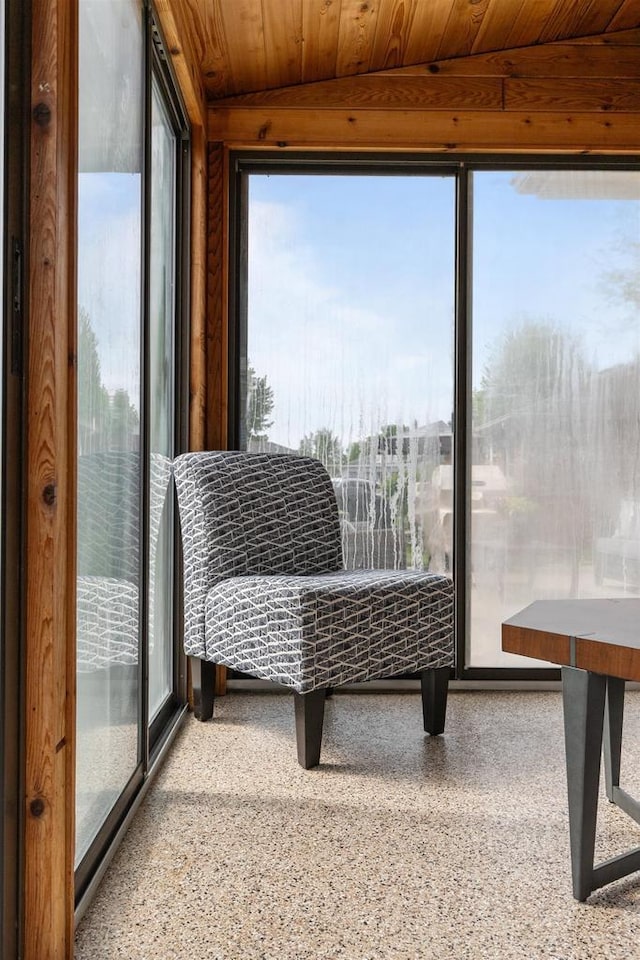 751 Warsaw St, Menasha, WI 54952 - sunroom featuring healthy amount of natural light, speckle patterned floor, and wooden ceiling