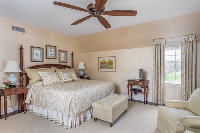1030 Washington Ave, Oshkosh, WI 54901 - bedroom with light colored carpet, lofted ceiling, and a ceiling fan