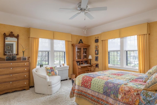 1030 Washington Ave, Oshkosh, WI 54901 - bedroom with radiator, multiple windows, light carpet, and ceiling fan