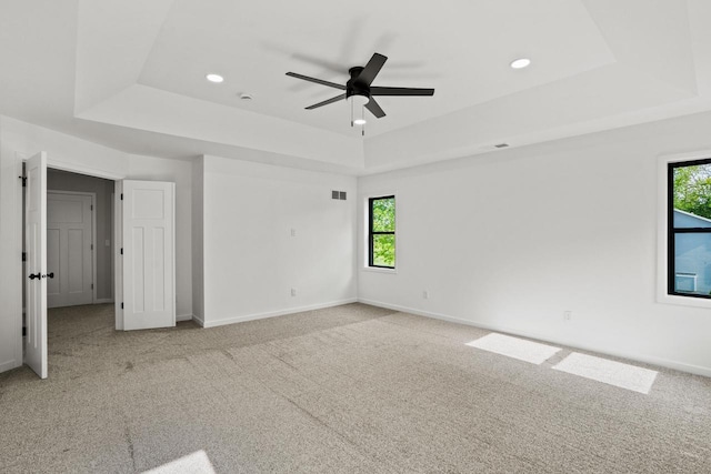 11715 45th Ave, Pleasant Prairie, WI 53158 - empty room featuring a tray ceiling, carpet floors, a ceiling fan, recessed lighting, and baseboards