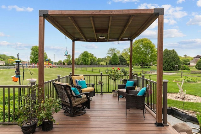 3226 W Twin Willow Ct, Appleton, WI 54914 - wooden deck featuring a playground and a yard