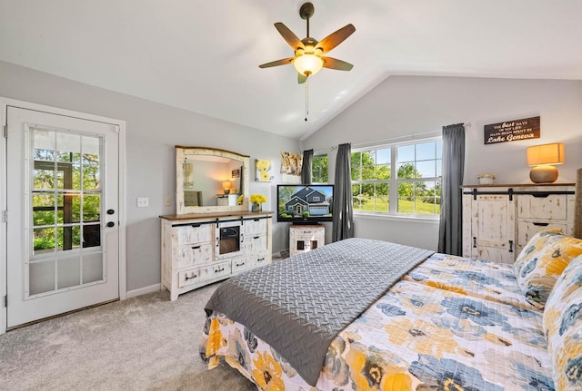 690 Valleyview Ct Unit 35-22, Lake Geneva, WI 53147 - carpeted bedroom with lofted ceiling, a ceiling fan, and baseboards