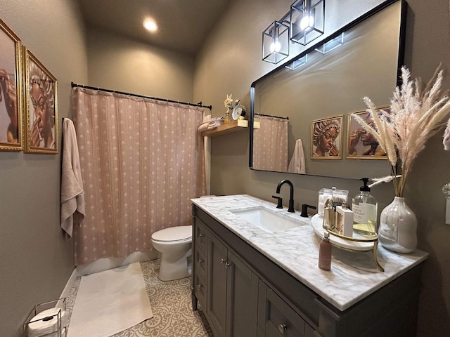 11654 Flambeau Rd, Tomah, WI 54660 - bathroom featuring vanity, toilet, recessed lighting, and a shower with curtain