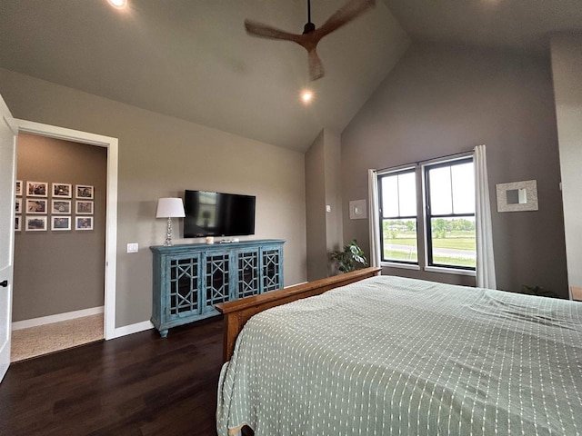 11654 Flambeau Rd, Tomah, WI 54660 - bedroom with wood finished floors, high vaulted ceiling, and baseboards