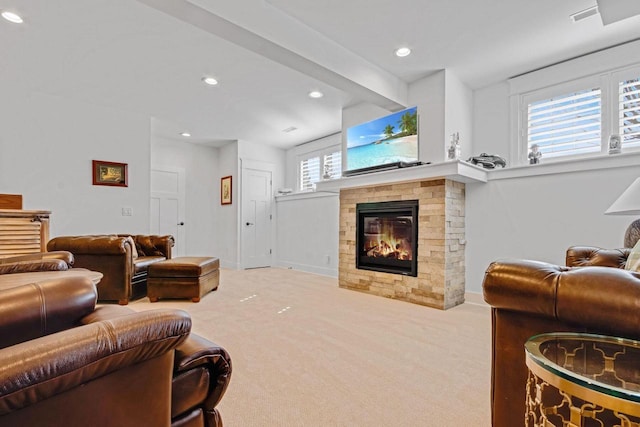 833 Red Hawk Dr, Walworth, WI 53184 - carpeted living room featuring a fireplace and recessed lighting