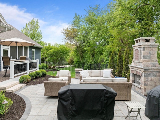 833 Red Hawk Dr, Walworth, WI 53184 - view of patio featuring an outdoor living space with a fireplace
