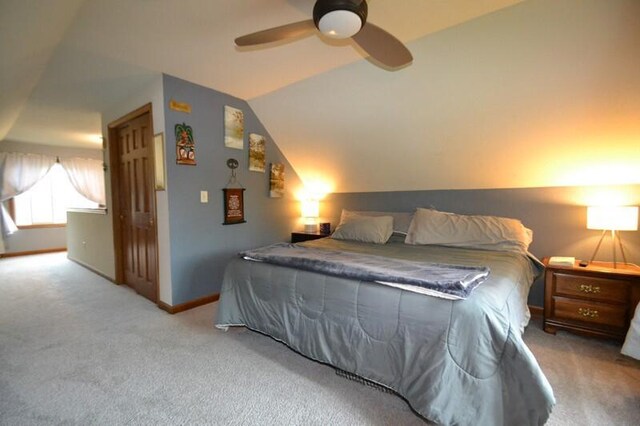 10432 W Manor Park Dr, West Allis, WI 53227 - bedroom featuring carpet, lofted ceiling, baseboards, and a ceiling fan