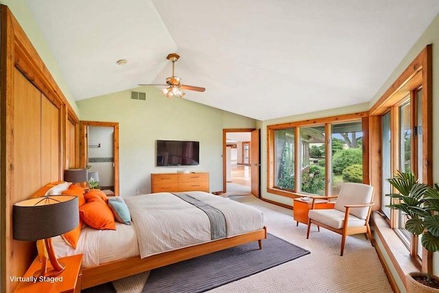 1510 County Road Qq, Mineral Point, WI 53565 - bedroom featuring lofted ceiling, light carpet, and ceiling fan