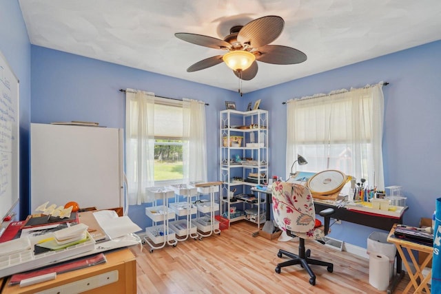 354 Pine Ct, Muscoda, WI 53573 - office featuring wood finished floors and a ceiling fan