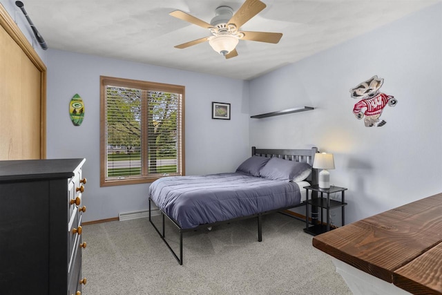 W5841 Easter Lily Dr, Appleton, WI 54915 - bedroom with light colored carpet, a ceiling fan, and baseboards
