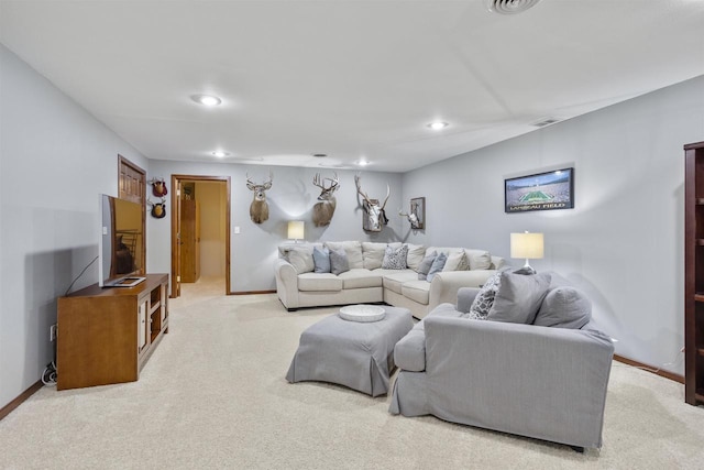 W5841 Easter Lily Dr, Appleton, WI 54915 - living area featuring light carpet, recessed lighting, and baseboards