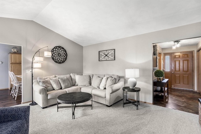 W5841 Easter Lily Dr, Appleton, WI 54915 - living area with vaulted ceiling, wood finished floors, and baseboards