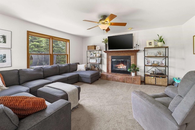 665 N Prairie Rd, Fond Du Lac, WI 54935 - living area with carpet, ceiling fan, and a fireplace