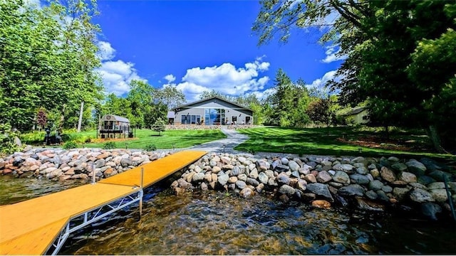 N528 Park Dr, New Auburn, WI 54757 - dock area featuring a lawn and a water view