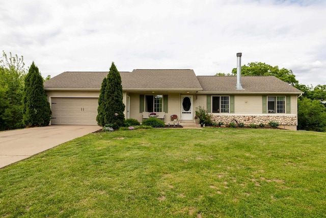 1320 Raymond Ct, Platteville, WI 53818 - ranch-style home with driveway, an attached garage, and a front yard