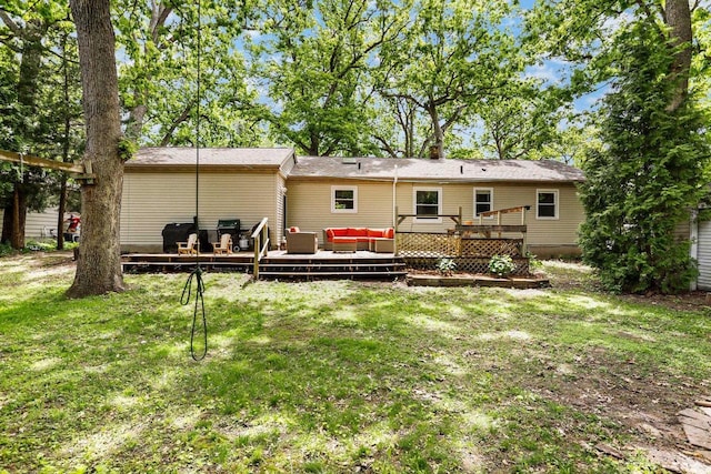 4705 Winnequah Rd, Monona, WI 53716 - back of property with an outdoor living space, a wooden deck, and a yard