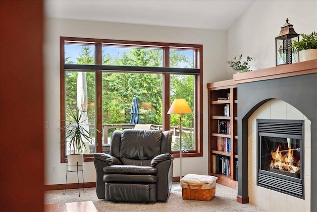 7197 Welford Pl, Sun Prairie, WI 53590 - sitting room with a tile fireplace, healthy amount of natural light, carpet, and baseboards