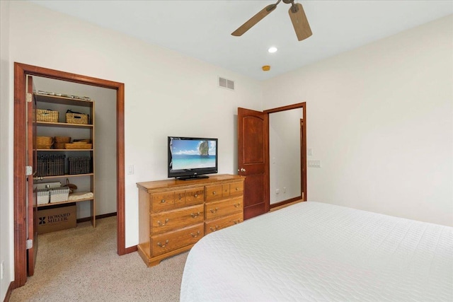 7197 Welford Pl, Sun Prairie, WI 53590 - bedroom with light carpet, a ceiling fan, and recessed lighting
