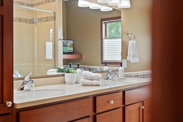 7197 Welford Pl, Sun Prairie, WI 53590 - bathroom with double vanity and a stall shower