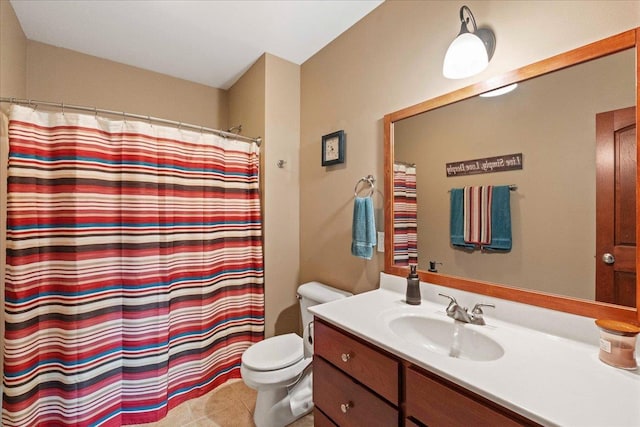 7197 Welford Pl, Sun Prairie, WI 53590 - bathroom featuring toilet, vanity, a shower with curtain, and tile patterned flooring