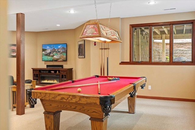 7197 Welford Pl, Sun Prairie, WI 53590 - game room featuring carpet flooring, billiards table, baseboards, and recessed lighting