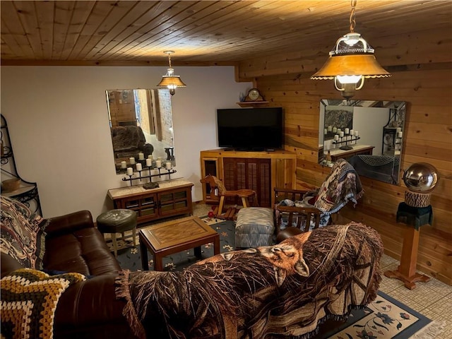 16199 W Musky Point Dr, Stone Lake, WI 54843 - living area with wooden walls and wooden ceiling