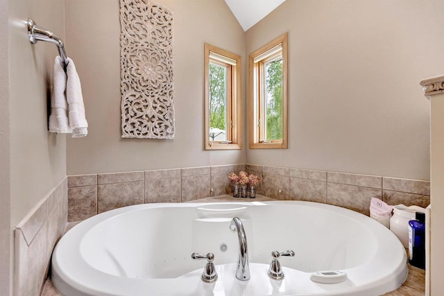 8373 Serenity Ln, Pulaski, WI 54162 - bathroom with a jetted tub and vaulted ceiling