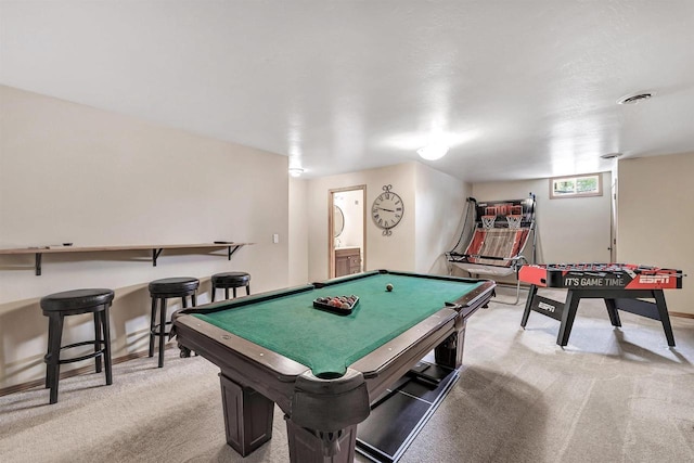 8373 Serenity Ln, Pulaski, WI 54162 - rec room featuring light carpet, billiards, and baseboards