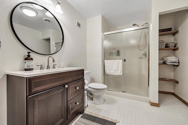 8373 Serenity Ln, Pulaski, WI 54162 - full bathroom featuring a stall shower, toilet, and vanity