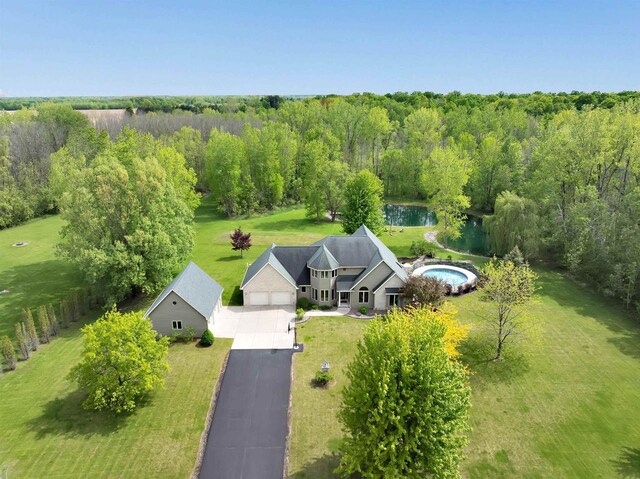 8373 Serenity Ln, Pulaski, WI 54162 - view from above of property featuring a heavily wooded area and a nearby body of water