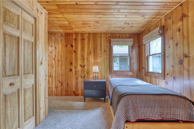 N5757 Division Ave, Stone Lake, WI 54876 - carpeted bedroom featuring wood ceiling and wooden walls