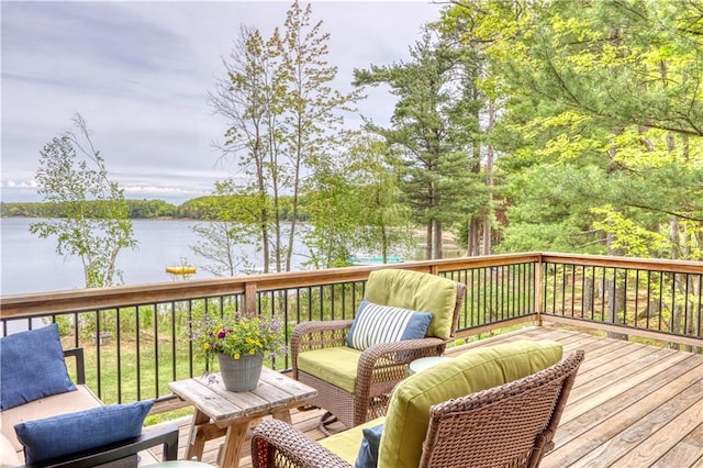 N5757 Division Ave, Stone Lake, WI 54876 - wooden terrace with a water view