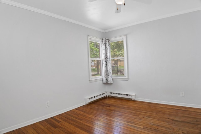 3559 E Van Norman Ave, Cudahy, WI 53110 - unfurnished room featuring a ceiling fan, hardwood / wood-style flooring, ornamental molding, baseboards, and a baseboard heating unit