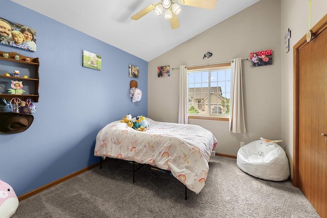 W7009 Crestwood Ln, Fond Du Lac, WI 54937 - bedroom with carpet, lofted ceiling, baseboards, and ceiling fan