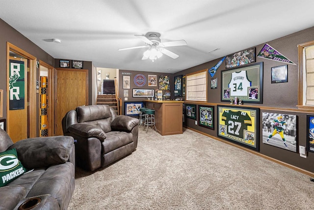 W7009 Crestwood Ln, Fond Du Lac, WI 54937 - living area featuring light colored carpet and a ceiling fan