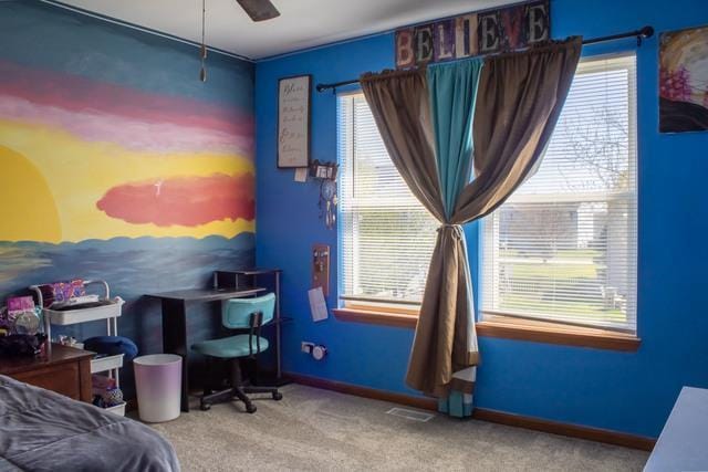 516 Prairie Point Dr, Poplar Grove, IL 61065 - bedroom featuring carpet flooring, multiple windows, baseboards, and a ceiling fan
