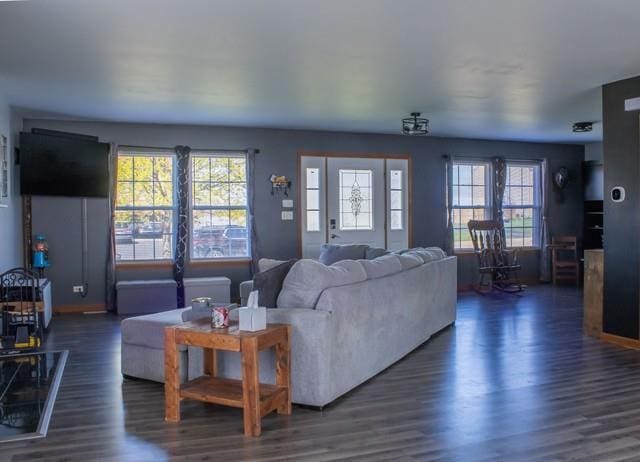 516 Prairie Point Dr, Poplar Grove, IL 61065 - living area with dark wood-type flooring and baseboards